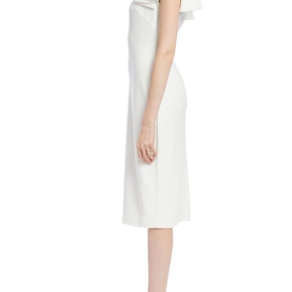 NWT Bagdley Mischka Flutter Sleeve Pencil Dress - Light Ivory - Picture 3 of 8